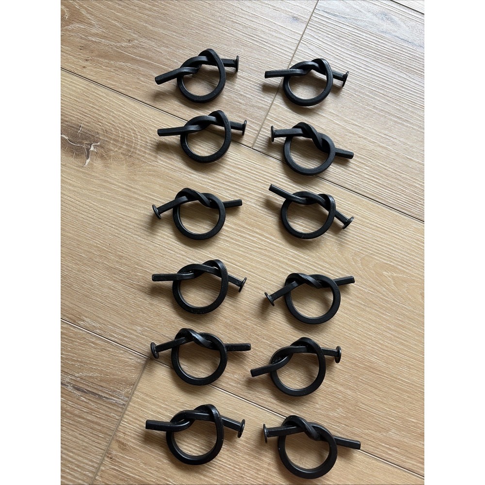 VTG Set Of 12 Knot Nail Black Napkin Rings Tableware Heavy Wrought Iron Look